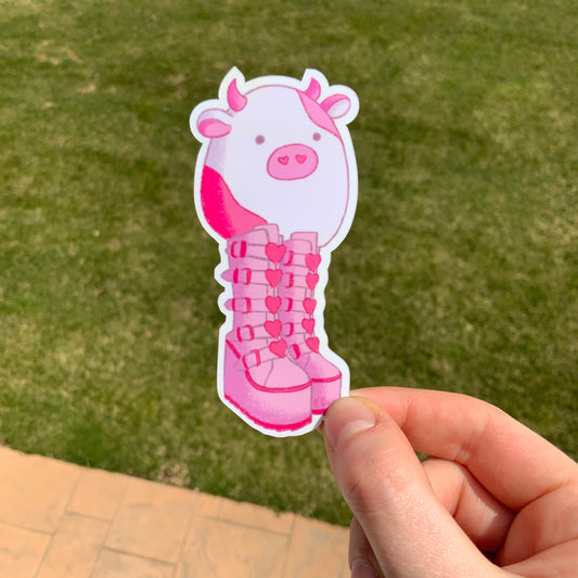 Pink Cow Goth Boots Sticker