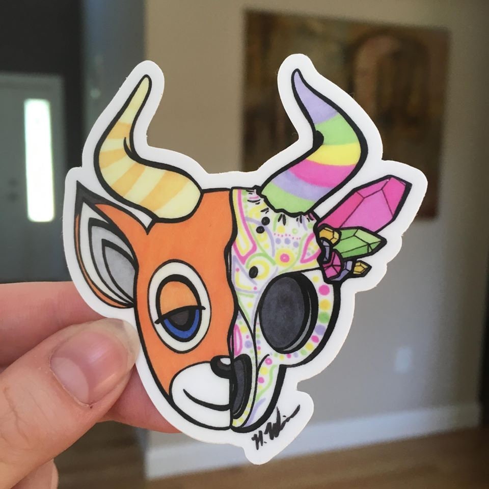 Trippy Deer Skull Sticker
